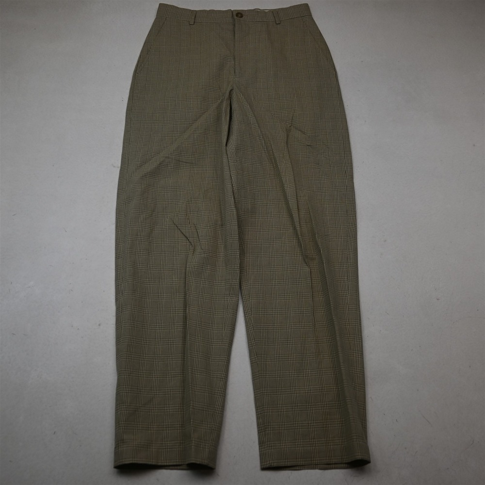 Vtg Y2K 2000s Structure 29x30 Beige Green Check 100% Wool High Waist Baggy Pants